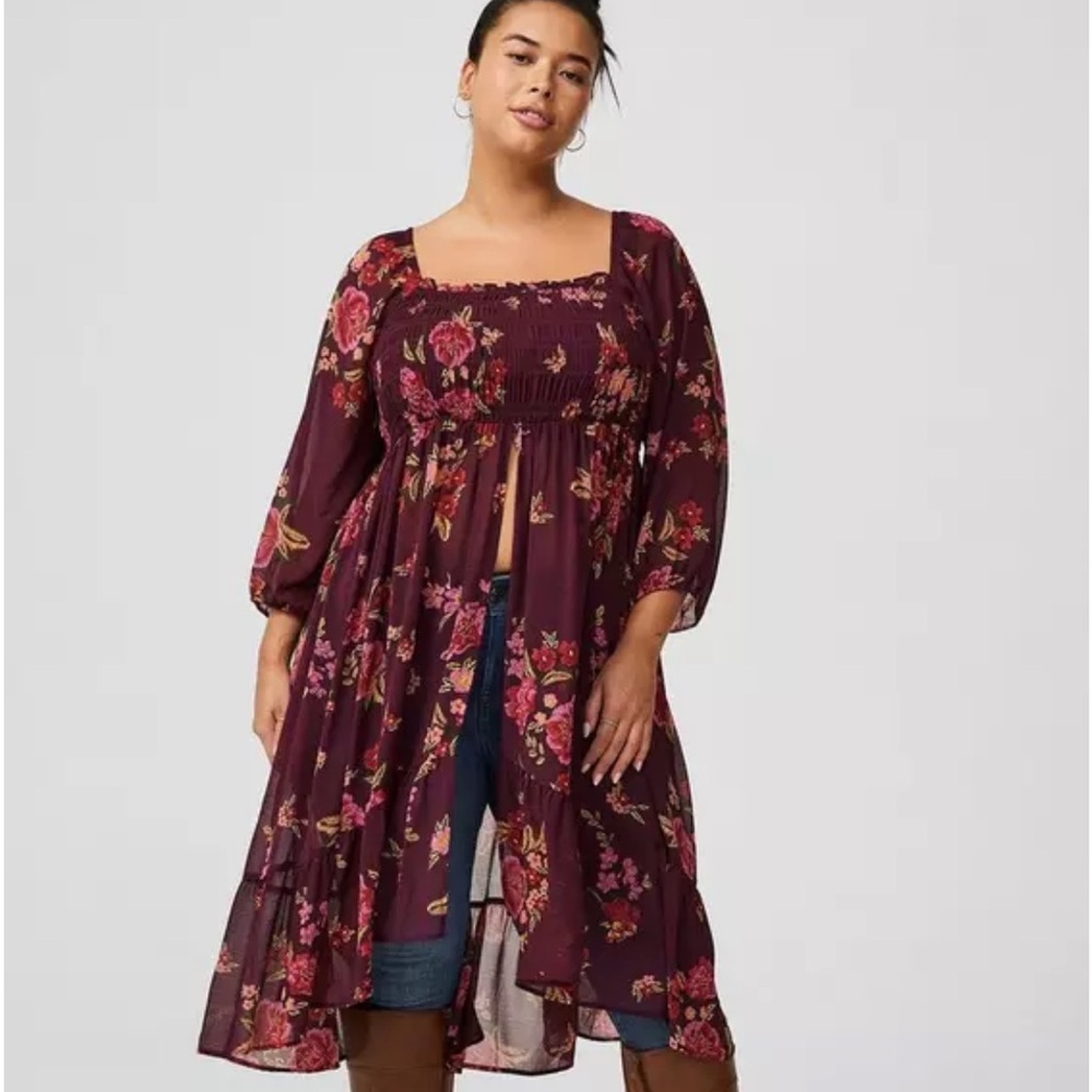 Torrid Burgundy Floral Tunic Top